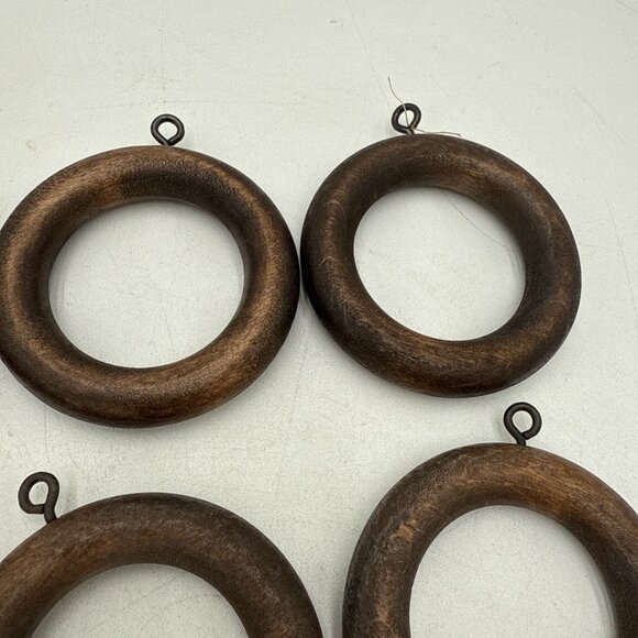 Solid Wood Curtain Rings Lot 10 Brown Drapery Rod Hooks 1.75" Hole 2.75" Outside - Picture 5 of 7